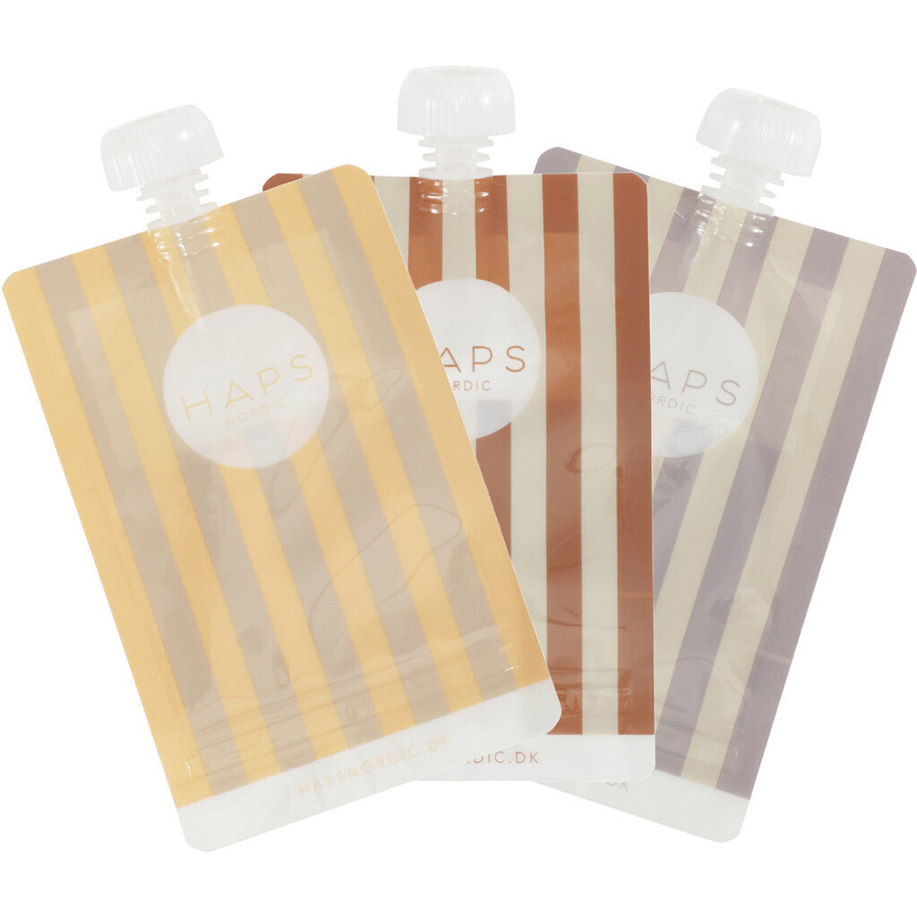 3 gourdes bébé réutilisables - rayures terracotta/lilas