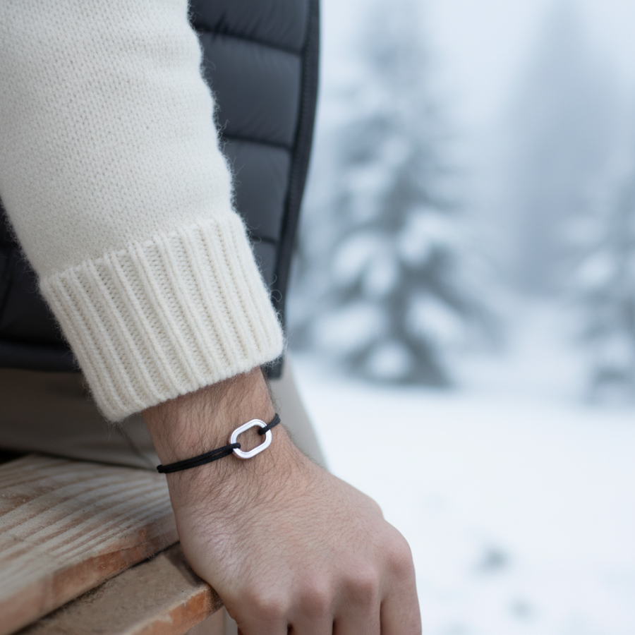 bracelet argent cordon noir