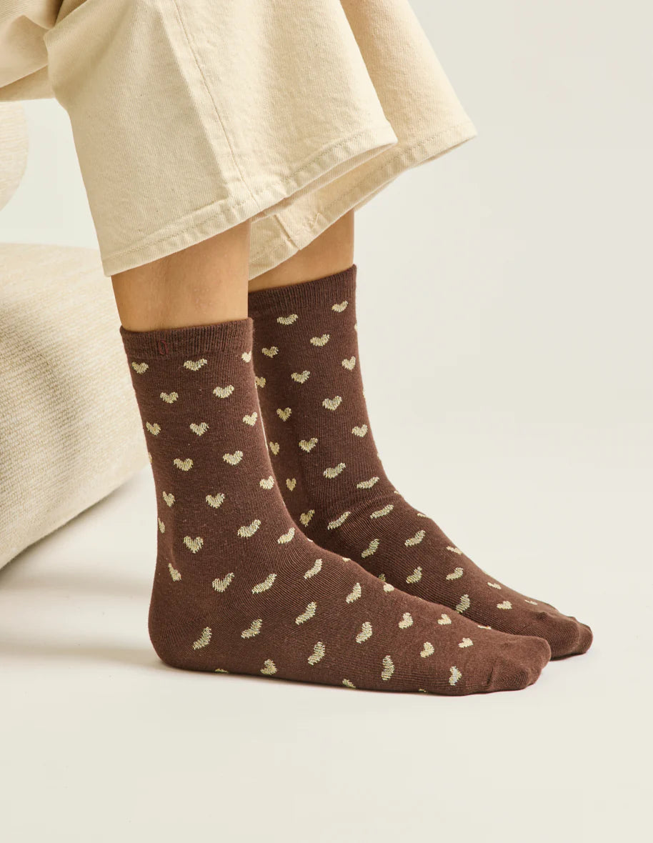 Pack de 3 chaussettes fantaisie femme - Petit coeur marron et doré