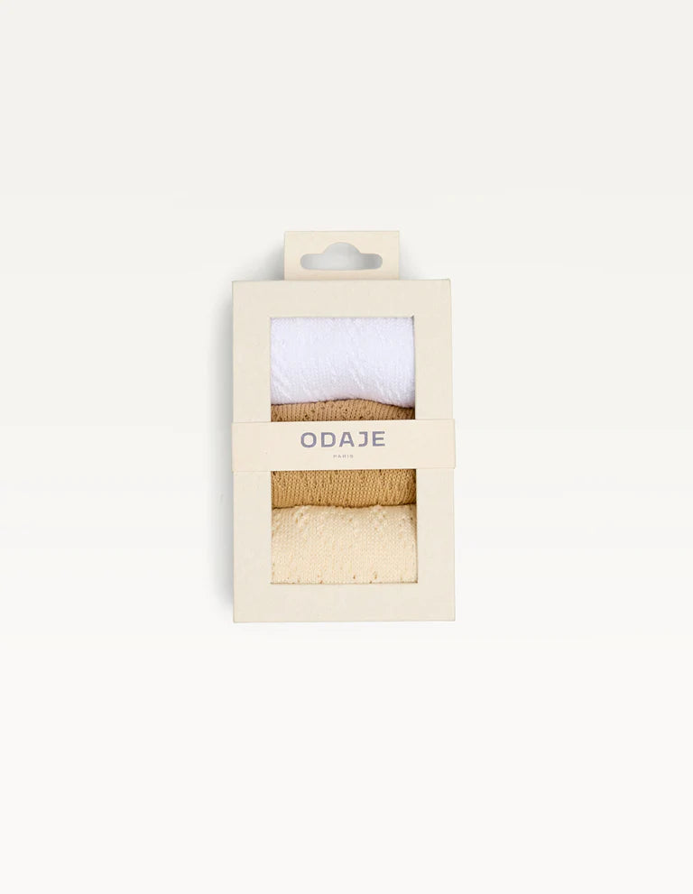Pack de 3 chaussettes femme ajourée blanc beige camel 2