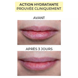 Rouge à lèvres hydratant rouge couture Pomponne comparaison avant après