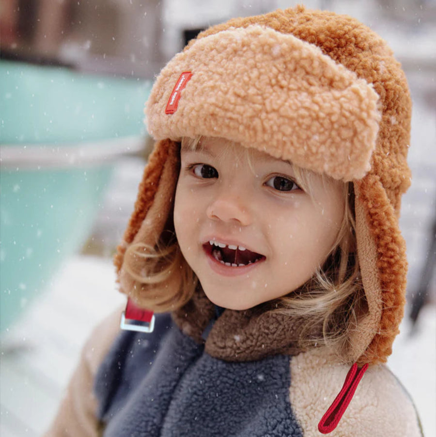 chapka polaire pour enfant hello hossy couleur camel