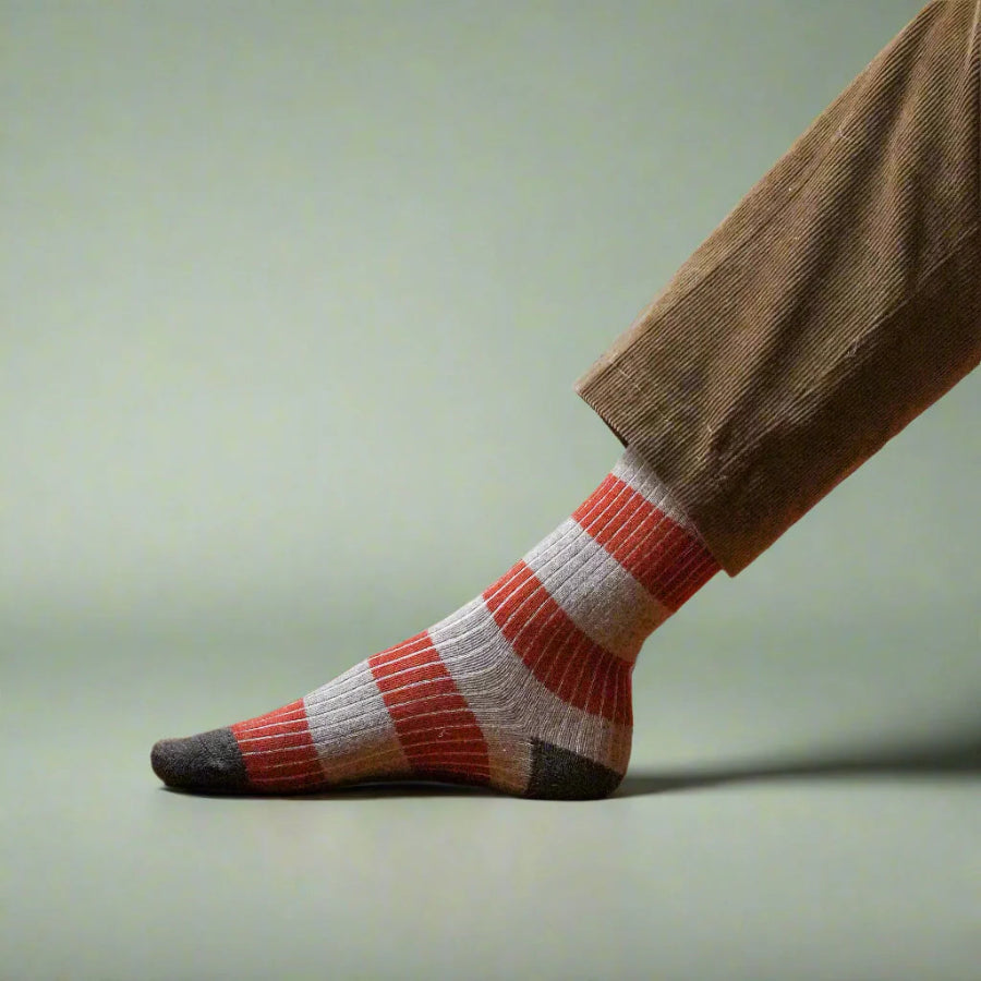 chaussettes homme laine rayées beige et orange