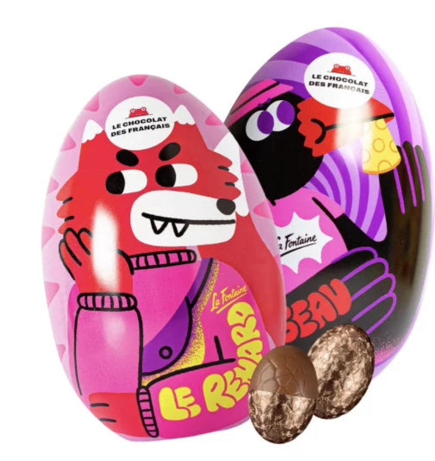 illustration oeuf géant métal le corbeau et le renard avec oeufs en chocolat