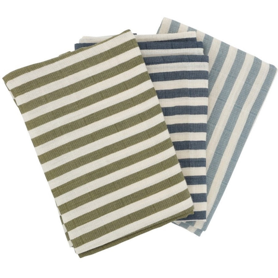 3 grands langes - rayures marine/ciel/vert