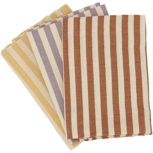 3 grands langes - rayures terracotta/moutarde/lavande