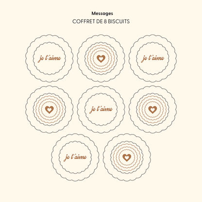 Coffret de 8 biscuits au chocolat message je t'aime
