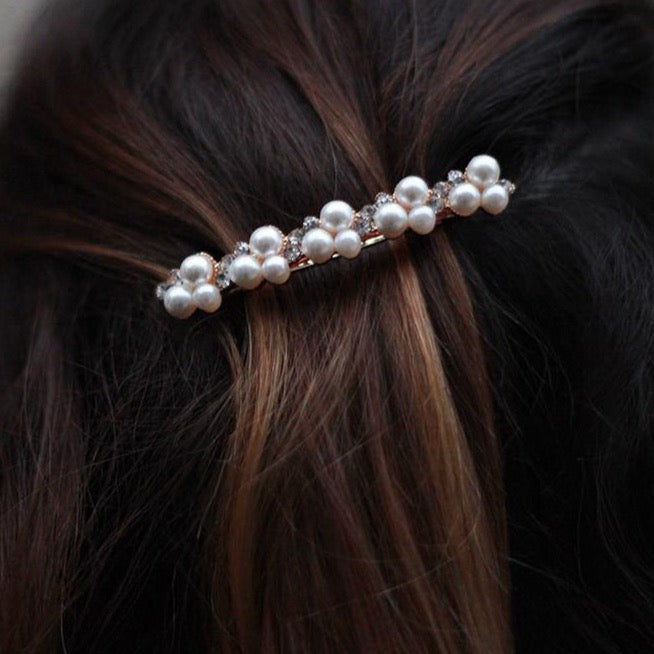 Barrette Inès perles blanches et strass
