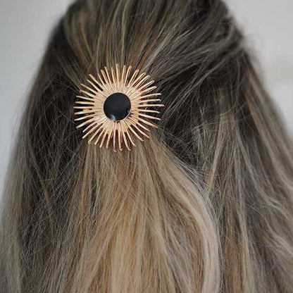 Barrette Nahara Ronde Dorée et Pierre Noire