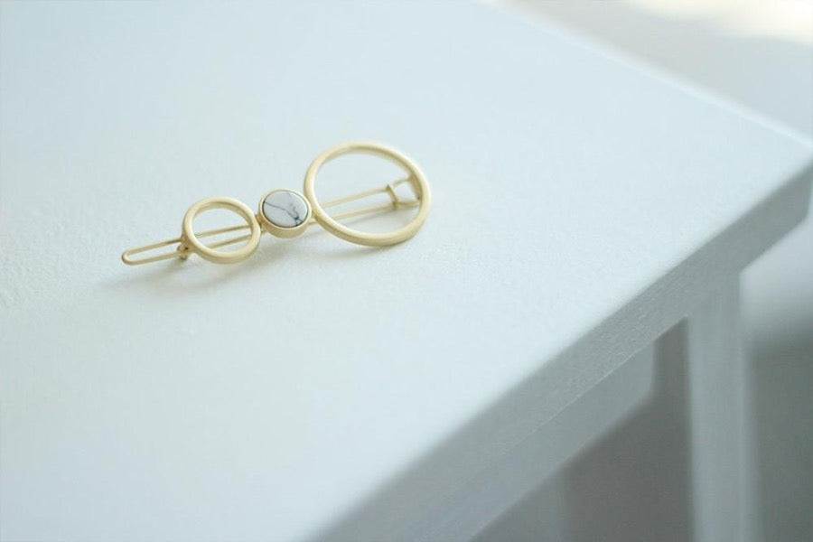 Barrette Neri Dorée Marbre Blanc