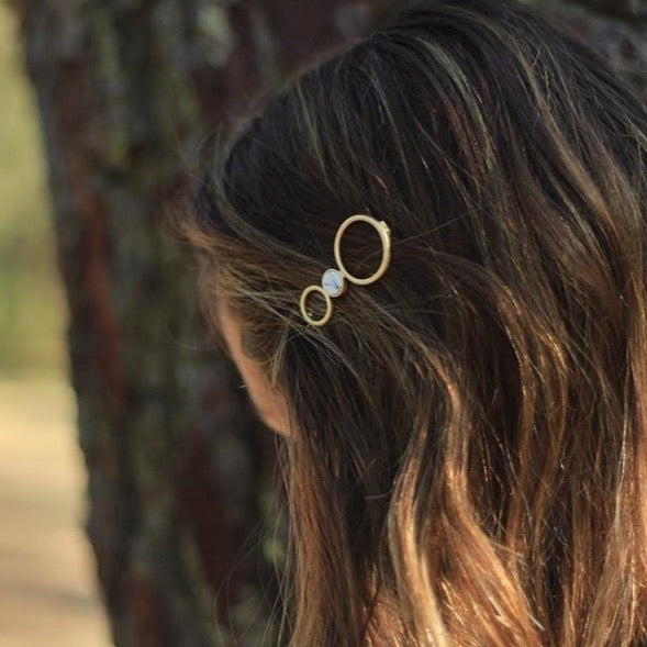 Barrette Neri Dorée Marbre Blanc