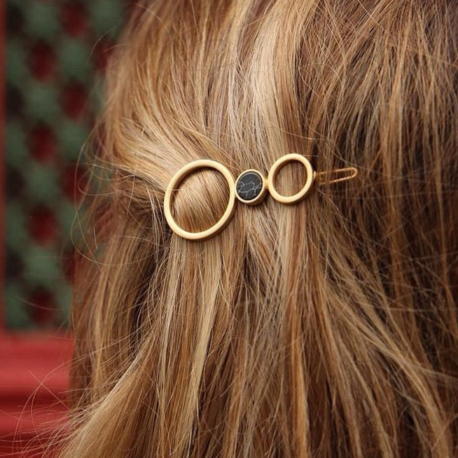 Barrette Neri Dorée Marbre Noir