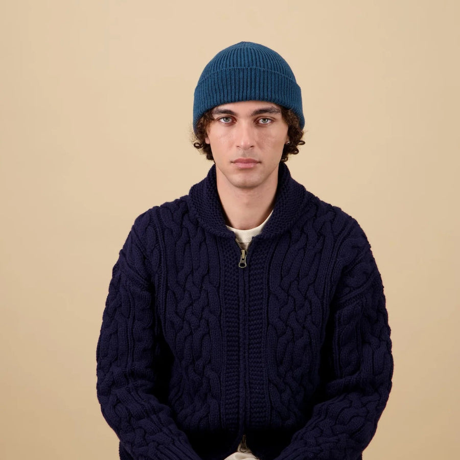 Bonnet en laine mérinos bleu pétrole