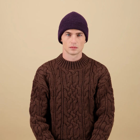 Bonnet en laine merinos prune