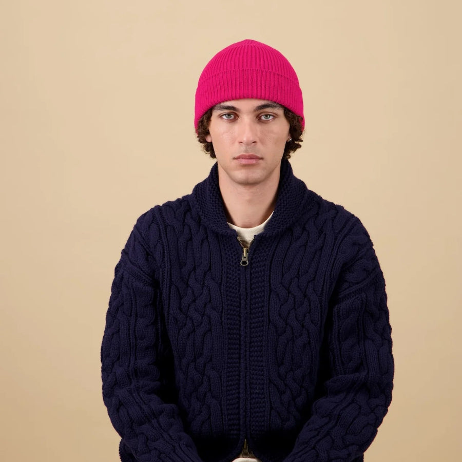 Bonnet laine mérinos fushia