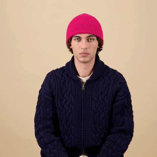 Bonnet laine mérinos fushia