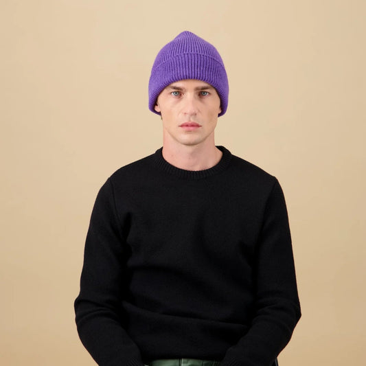 Bonnet laine mérinos violet