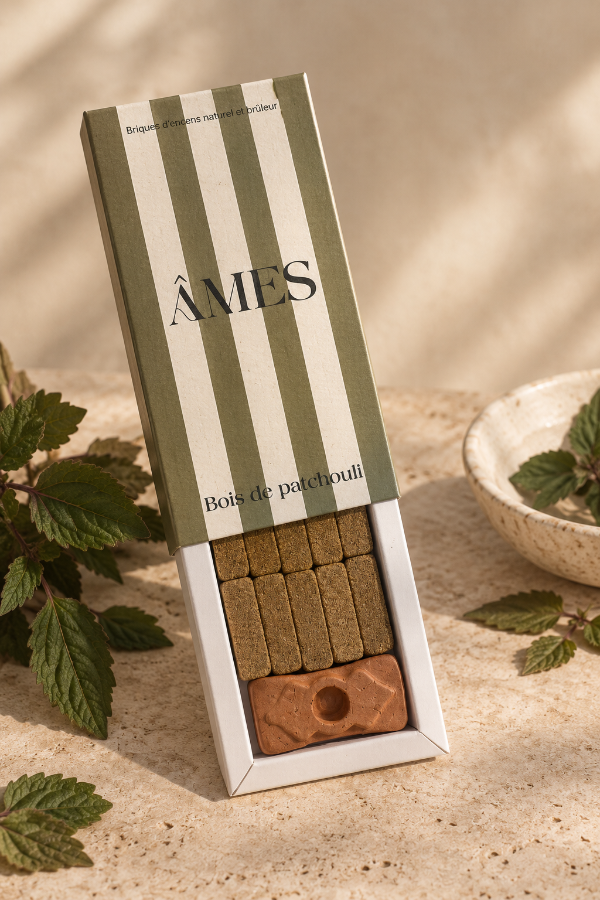 Briques d'encens naturel avec brûleur - Bois de Patchouli