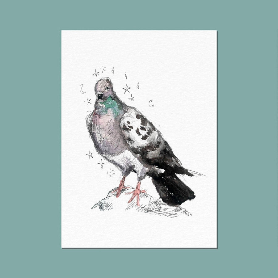 carte postale pigeon ogre illustration