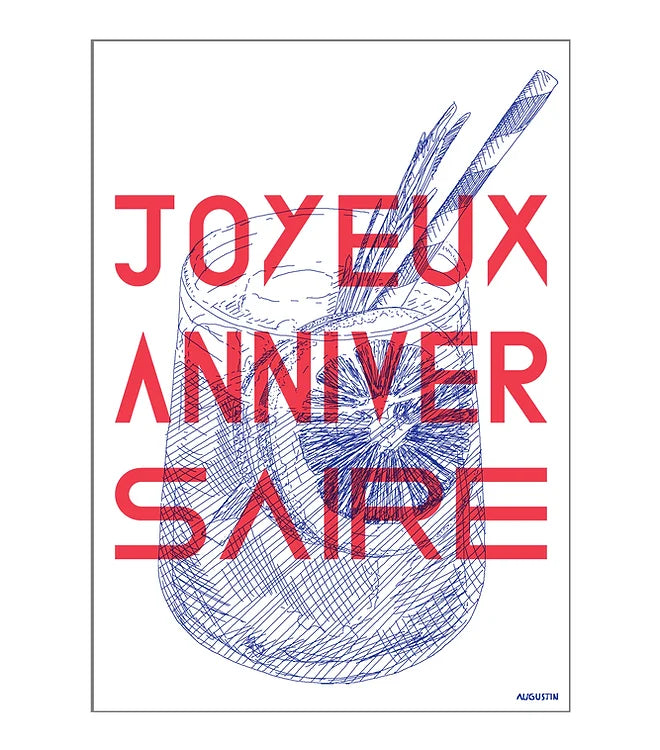 Carte postale - Joyeux anniversaire rouge - Augustin