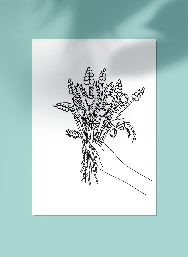 carte postale à colorier bouquet