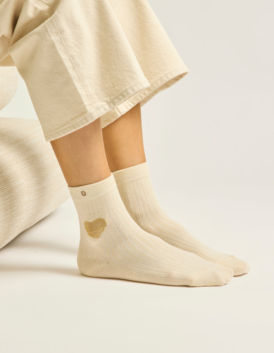 Pack de 3 chaussettes femme : coeur/marron/doré