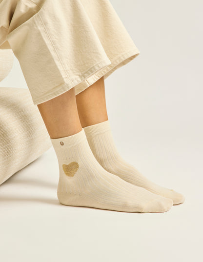 Pack de 3 chaussettes femme : coeur/marron/doré