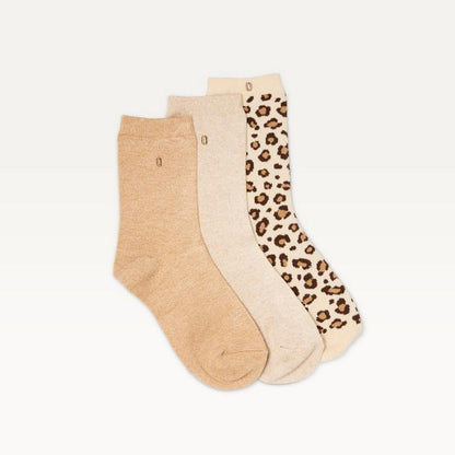 Pack de 3 chaussettes femme : paillettes/léopard/beige