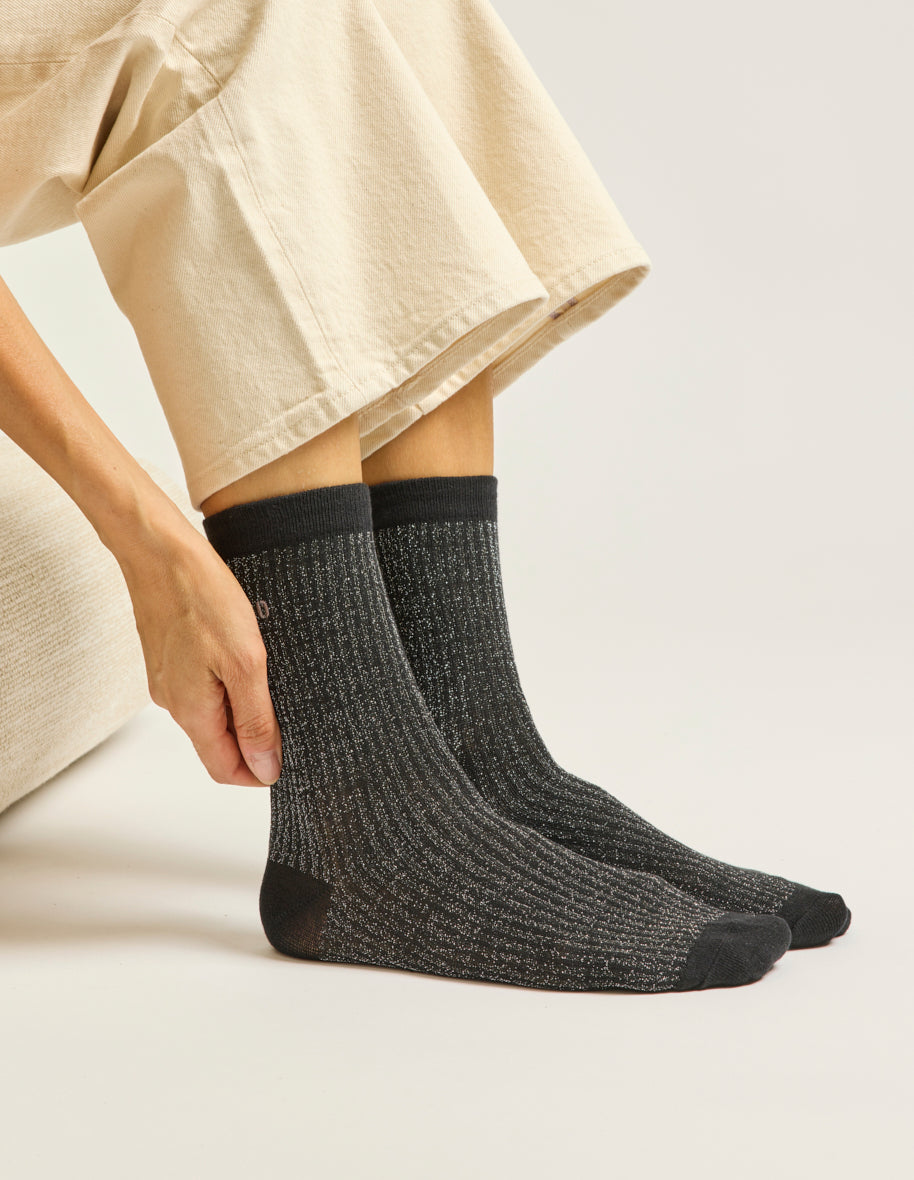 Pack de 3 chaussettes femme : côtelé noir argenté champagne