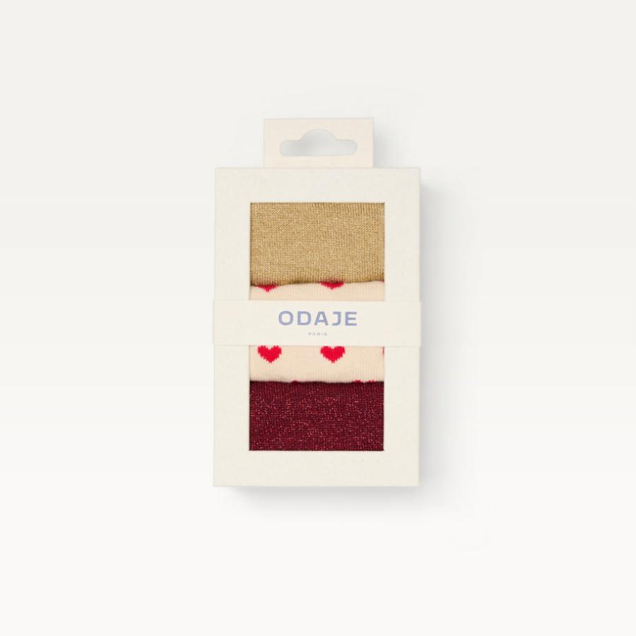 Pack de 3 chaussettes fantaisie femme - Petit coeur bordeaux doré