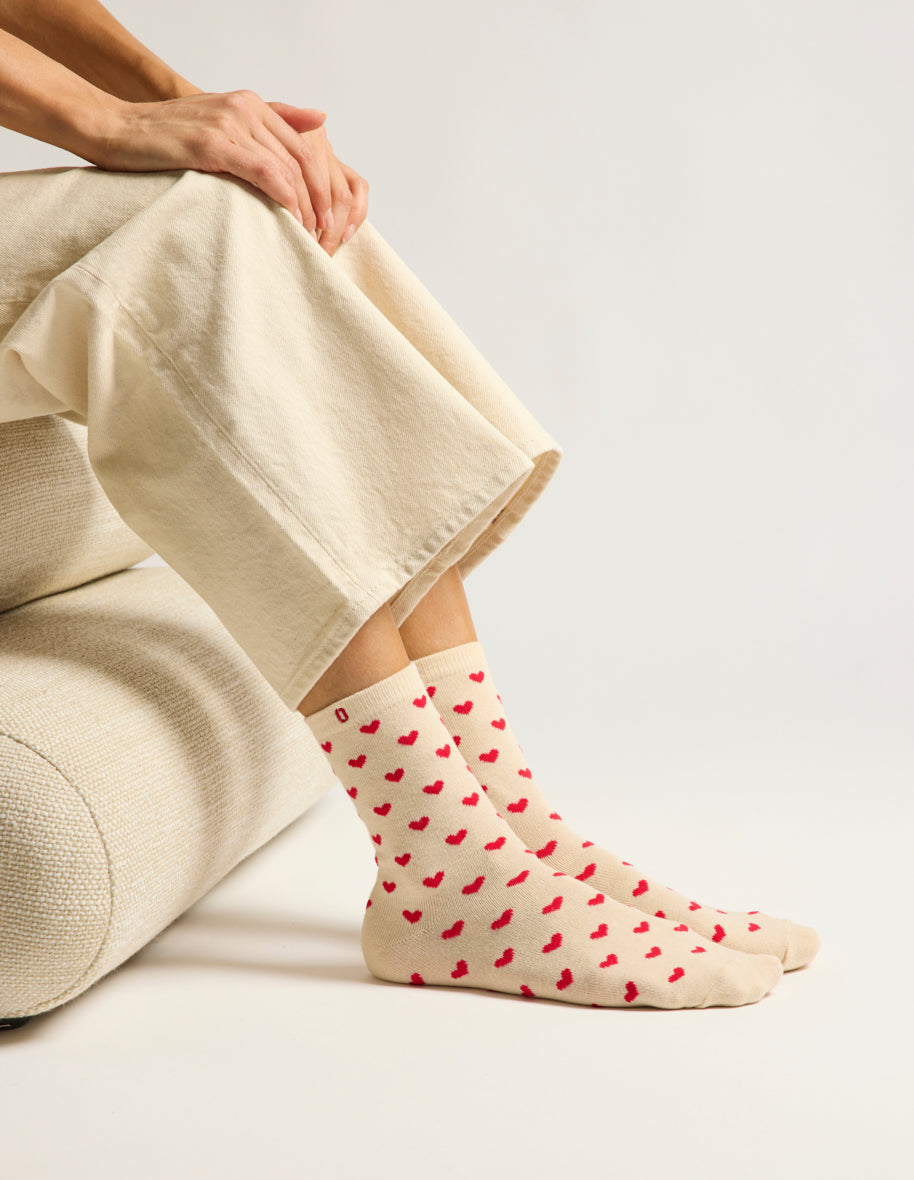 Pack de 3 chaussettes fantaisie femme - Petit coeur bordeaux doré