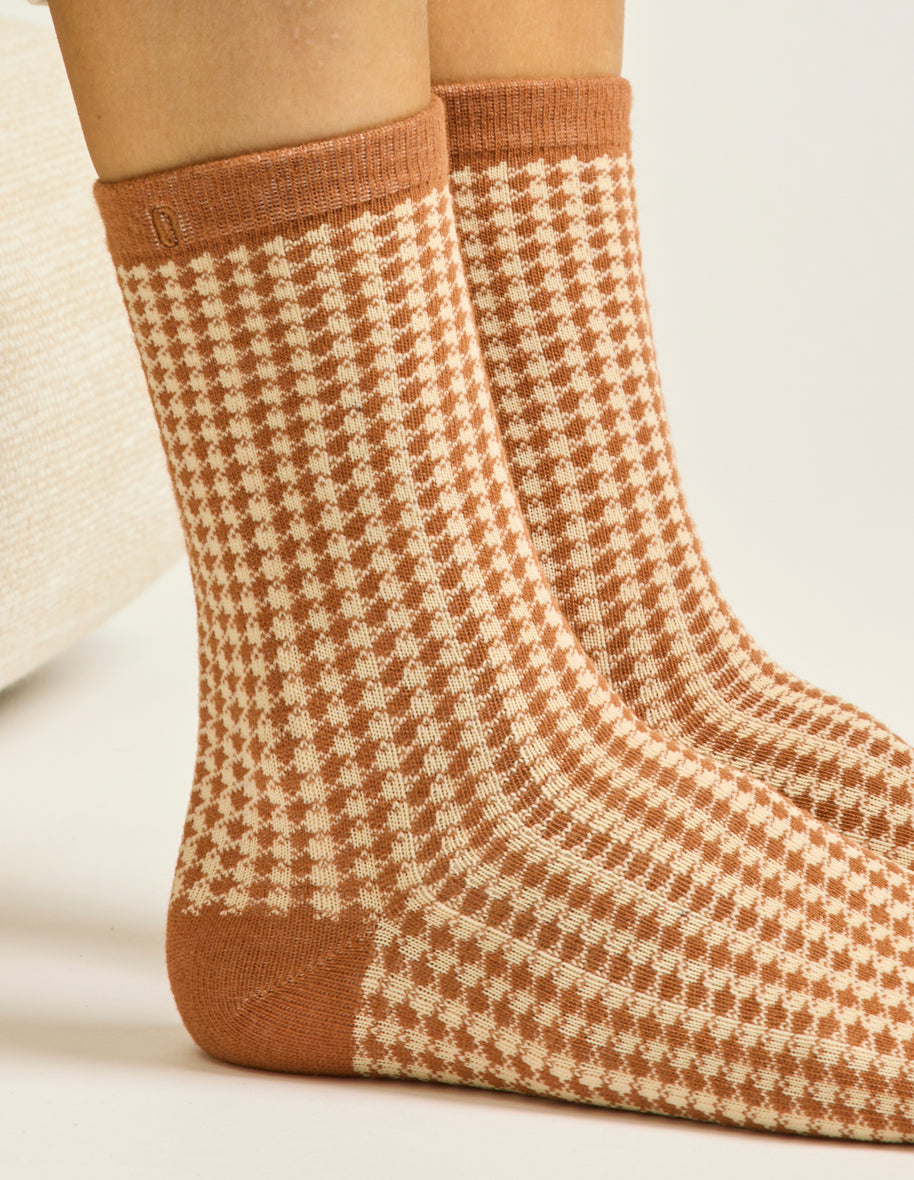 Pack de 3 chaussettes femme : Paillettes/pied de poule/marron