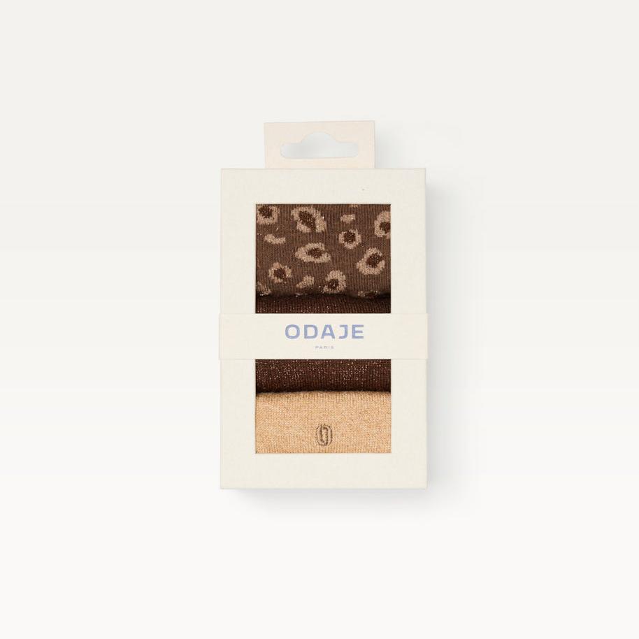 Pack de 3 chaussettes femme : paillettes/léopard/marron