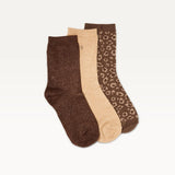 Pack de 3 chaussettes femme : paillettes/léopard/marron