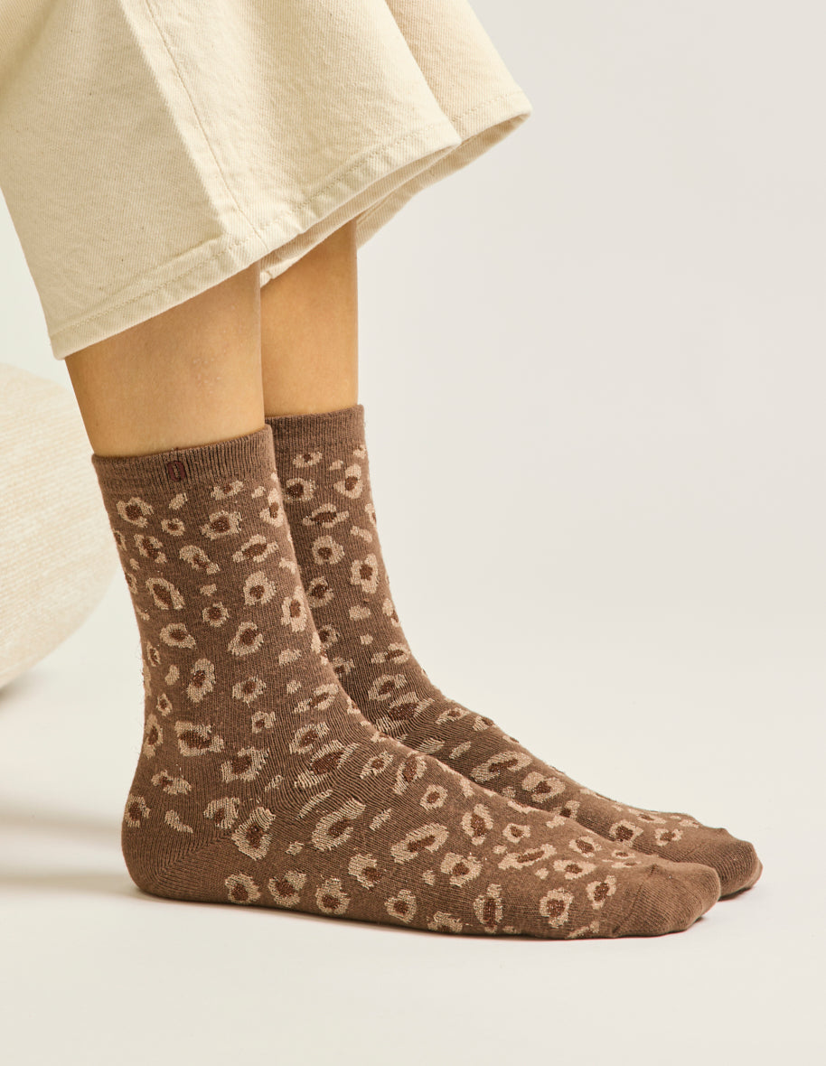 Pack de 3 chaussettes femme : paillettes/léopard/marron