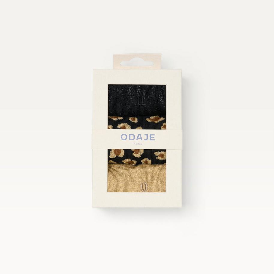 Pack de 3 chaussettes femme - léopard/noir/doré
