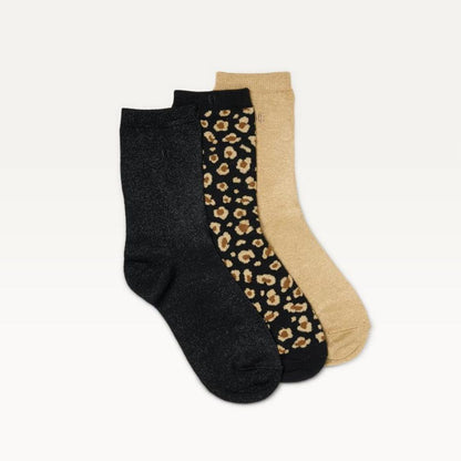 Pack de 3 chaussettes femme - léopard/noir/doré