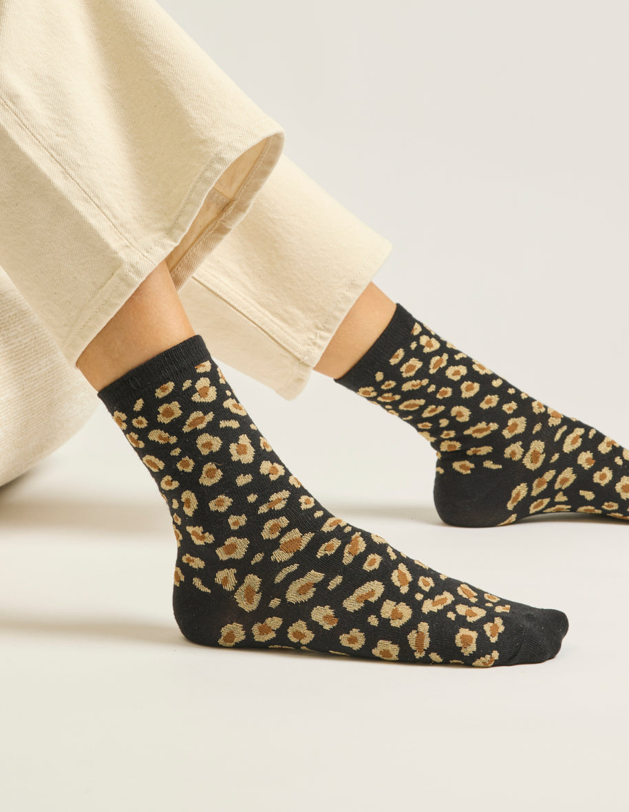 Pack de 3 chaussettes femme - léopard/noir/doré