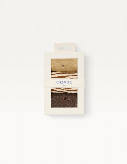 Pack de 3 chaussettes fantaisie femme - Paillettes et zèbre marron doré