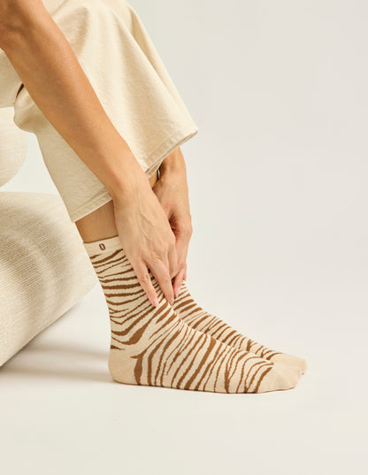 Pack de 3 chaussettes fantaisie femme - Paillettes et zèbre marron doré