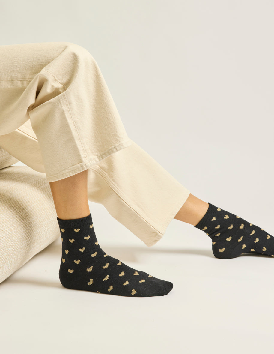 Pack de 3 chaussettes femme : petit coeur/noir/doré