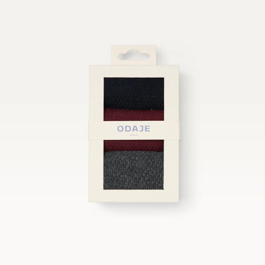 Chaussettes Odaje Gaufré - Marine bordeaux gris