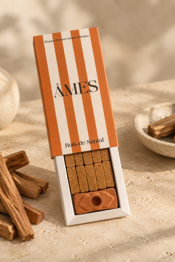 Briques d'encens naturel et brûleur - Bois de santal