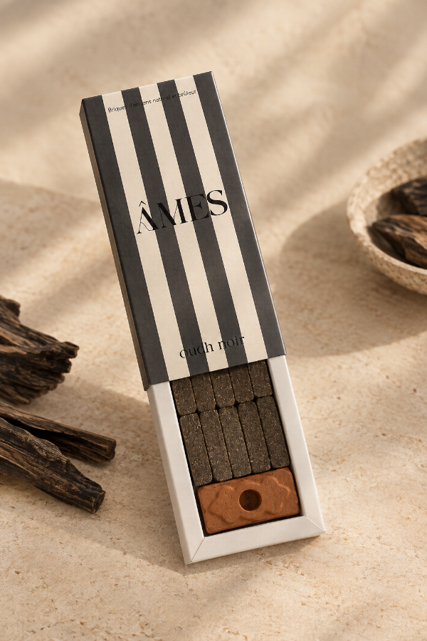 Briques d'encens naturel et brûleur - Oudh noir