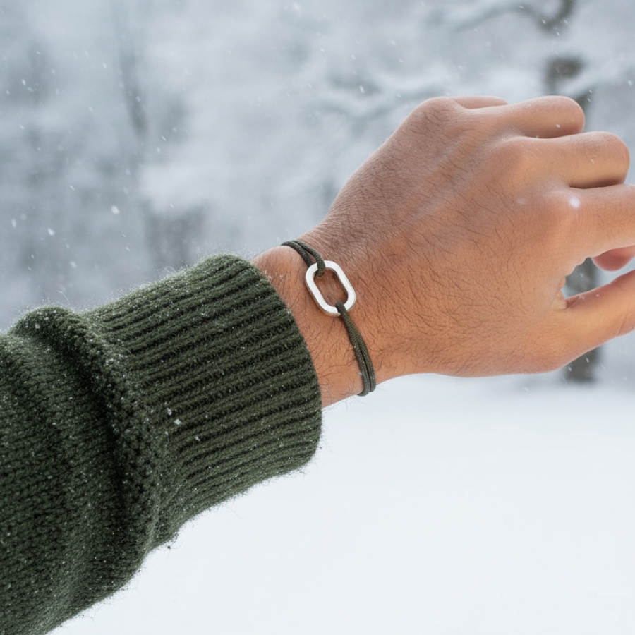 bracelet argent cordon kaki