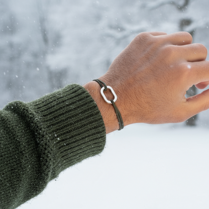 bracelet argent cordon kaki