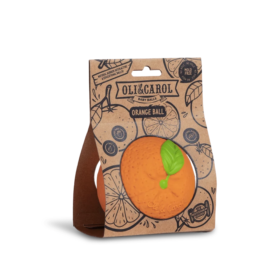 Orange, balle sensorielle en latex naturel