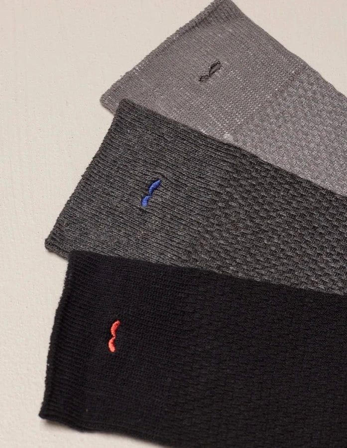 Pack de 3 chaussettes homme : gaufré noir et gris