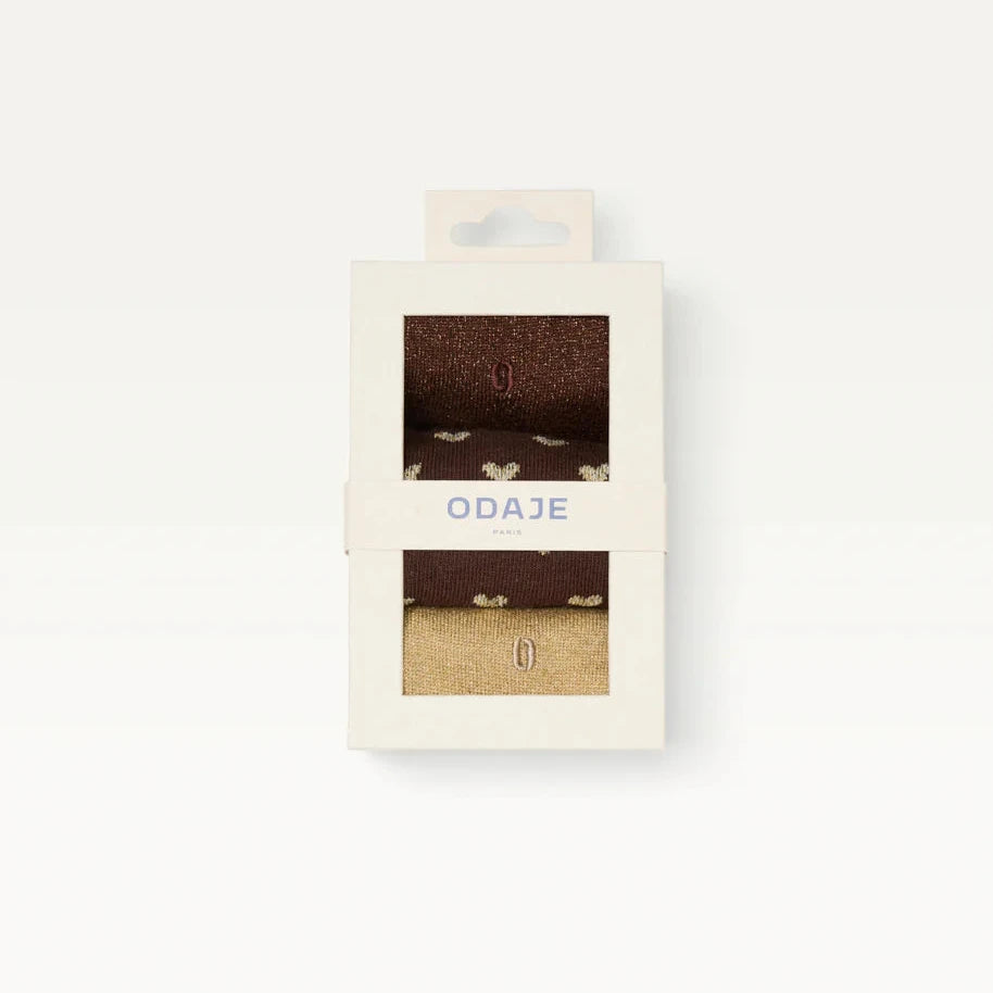 Pack de 3 chaussettes fantaisie femme - Petit coeur marron et doré