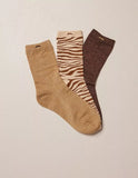 Pack de 3 chaussettes fantaisie femme - Paillettes et zèbre marron doré